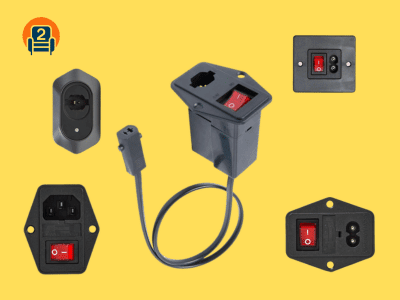 Recliner Power Sockets & Inlet Switches — AC Power Entry for Electric Recliners Recliner power sockets and inlet switches used to connect electric recliners and sofas to wall power, including on-off rocker switch power inlets.