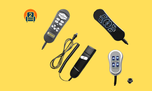 Recliner Remote Controllers Various recliner remote controllers on a yellow background with Number2project logo.
