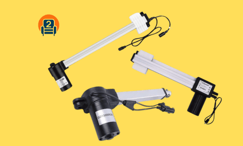 Electric Recliner Motors Actuators Four essential electric recliner parts on a yellow background with Number2project logo.