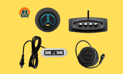 Recliner Switch Components Various recliner switch components on a yellow background with Number2project logo.