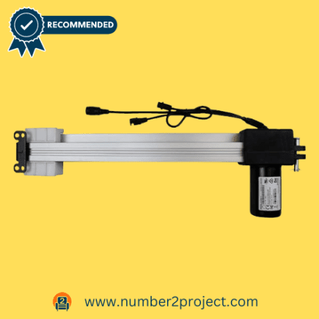 Okin Refined-R Model JLDQ-11 & JLDQ-1A recliner motor actuator for repair and replacement on a yellow background