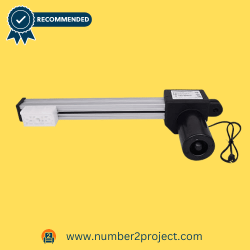 Number2project's recliner motor actuator with a long silver shaft, black casing, and power cord, marked as a recommended product.