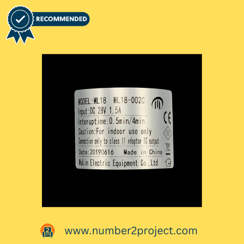 Label close-up for Mulin Electric Recliner Motor Model ML18-002C showing input specs and manufacturer details.