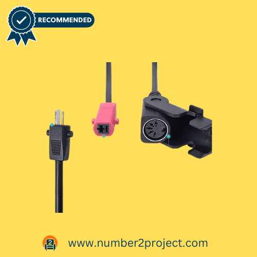 Set of specialized recliner motor connectors including a black power plug, a pink coupling, and a black circular socket, all recommended by Number2project