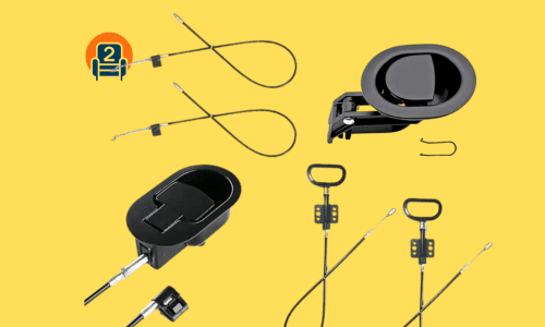 manual recliner pulls and cables Various manual recliner pull cables and handles on a yellow background with Number2project logo.